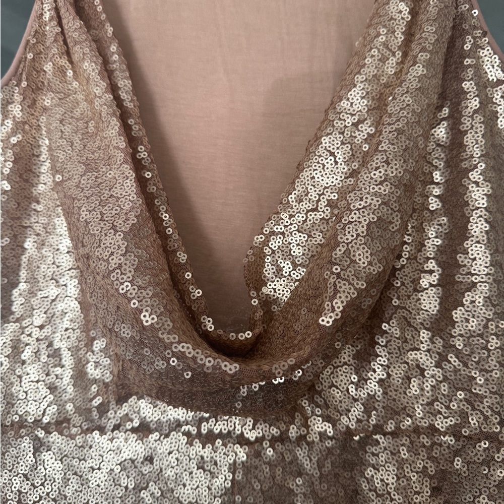 Lulus Slink and Wink Matte Rose Gold Sequin Maxi Dress- small - Picture 4 of 16